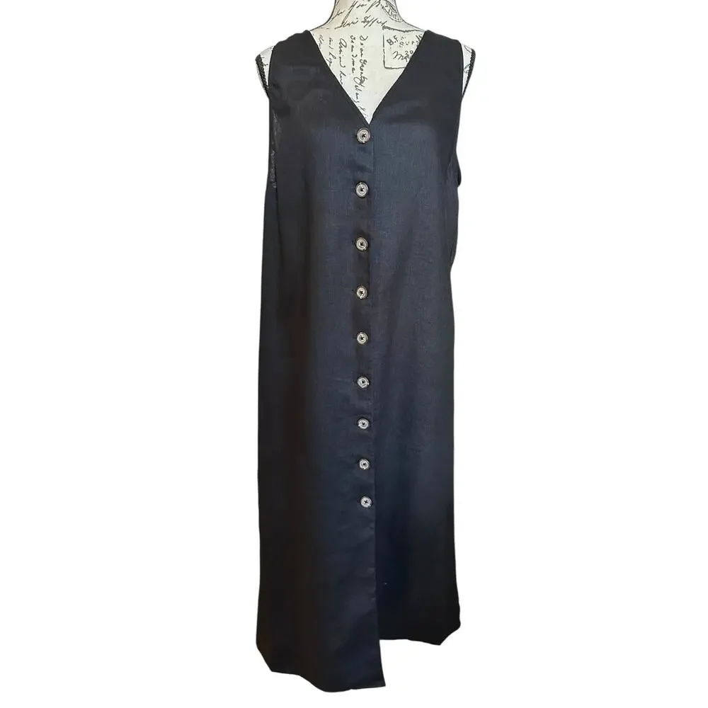 NWOT Reformation 100% Linen Black Button-Down Sleeveless Dress Size M QuietLux - Picture 3 of 9